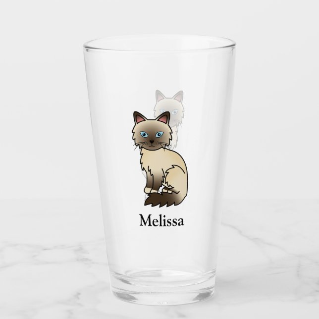 Chocolate Point Birman / Ragdoll Cute Cat & Name Glass (Front)