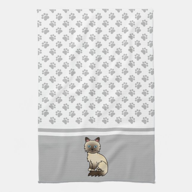 Chocolate Point Birman / Ragdoll Cute Cat & Paws Tea Towel (Vertical)
