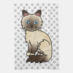 Chocolate Point Birman / Ragdoll Cute Cat & Paws Tea Towel
