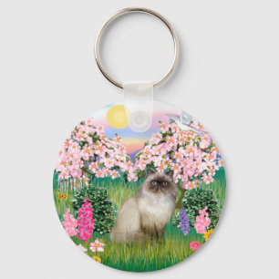 Chocolate Point Himalayan -  Blossoms Key Ring
