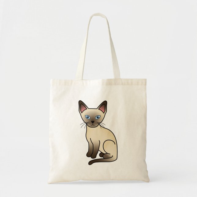 Chocolate Point Siamese Breed Cat Illustration Tote Bag (Front)
