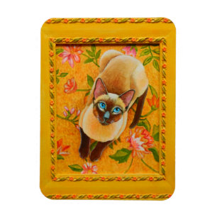 Chocolate Point Siamese Cat on Floral Carpet Magnet