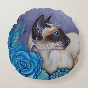 Chocolate Point Siamese Cat Round Cushion