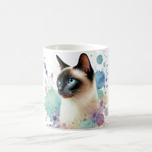 Chocolate Point Siamese Cat Watercolor Coffee Mug