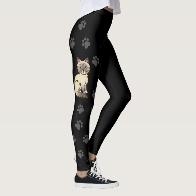 Chocolate Point Tabby Birman Cat & Paws Black Leggings (Right)