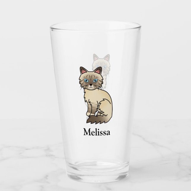 Chocolate Point Tabby Birman / Ragdoll Cat & Name Glass (Front)