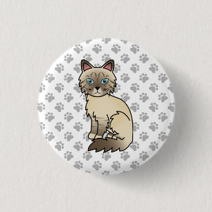 Chocolate Point Tabby Birman / Ragdoll Cat & Paws 3 Cm Round Badge