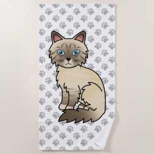 Chocolate Point Tabby Birman / Ragdoll Cat & Paws Beach Towel
