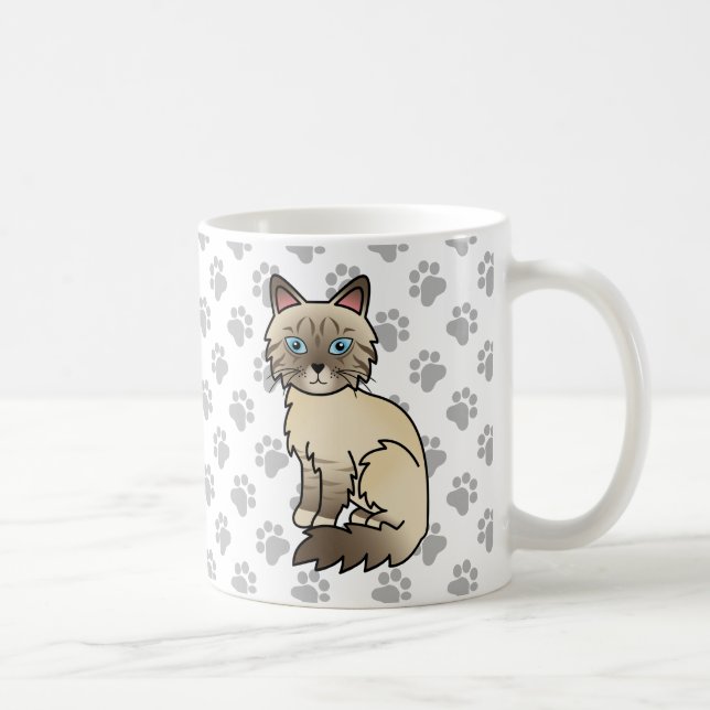 Chocolate Point Tabby Birman / Ragdoll Cat & Paws Coffee Mug (Right)