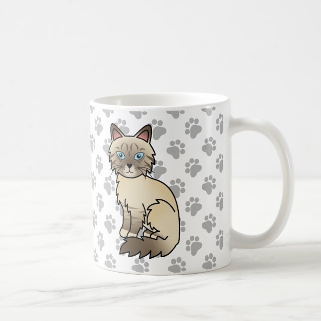 Chocolate Point Tabby Birman/Ragdoll Cat & Paws Coffee Mug (Right)