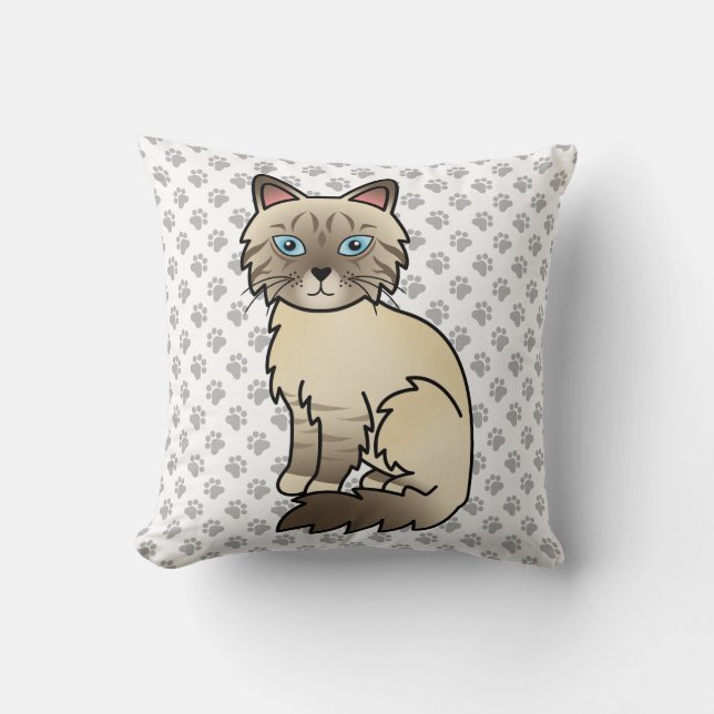 Chocolate Point Tabby Birman / Ragdoll Cat & Paws Cushion (Front)