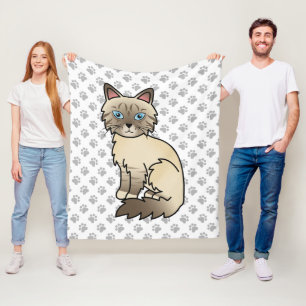 Chocolate Point Tabby Birman / Ragdoll Cat & Paws Fleece Blanket
