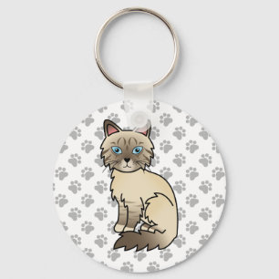 Chocolate Point Tabby Birman / Ragdoll Cat & Paws Key Ring