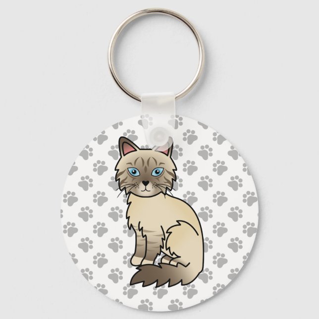 Chocolate Point Tabby Birman / Ragdoll Cat & Paws Key Ring (Front)