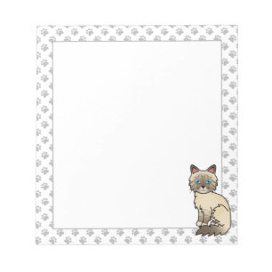 Chocolate Point Tabby Birman / Ragdoll Cat & Paws Notepad