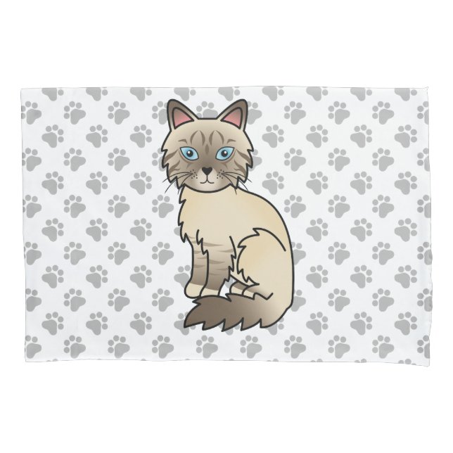 Chocolate Point Tabby Birman / Ragdoll Cat & Paws Pillowcase (Front)