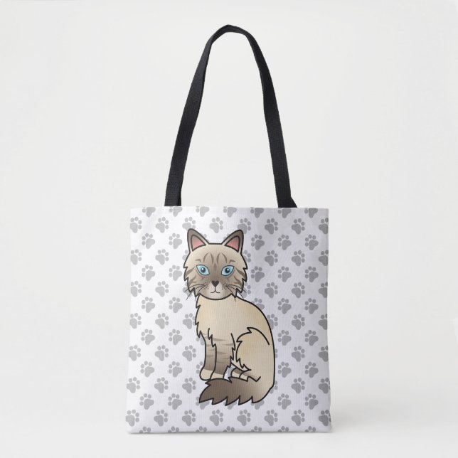 Chocolate Point Tabby Birman / Ragdoll Cat & Paws Tote Bag (Front)
