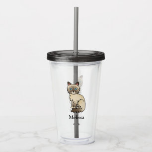 Chocolate Point Tabby Birman/Ragdoll & Custom Name Acrylic Tumbler