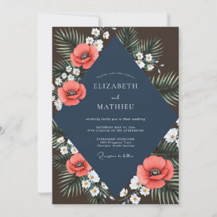 Chocolate Poppy Tropical Wedding Invitation