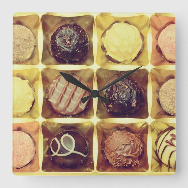 Chocolate pralines Square Wall Clock (Front)