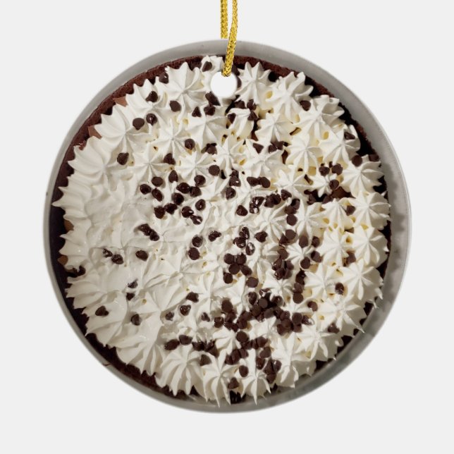 Chocolate Pudding Pie and Whipped Cream Christmas Ceramic Tree Decoration (Front)