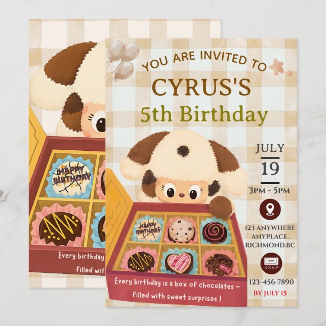 Chocolate Puppy Birthday Invitation  (Front/Back)
