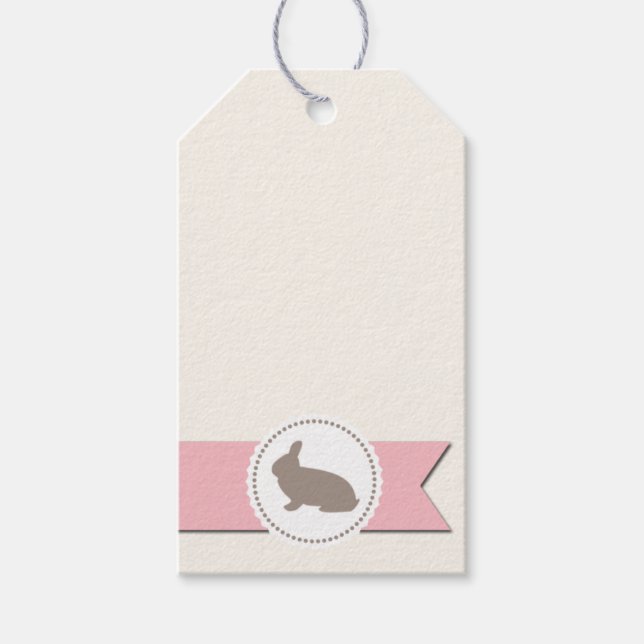 Chocolate Rabbit Pink Ribbon Gift Tags (Front)