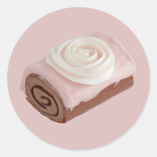  Chocolate Roll Cake with Pink Frosting Classic Round Sticker