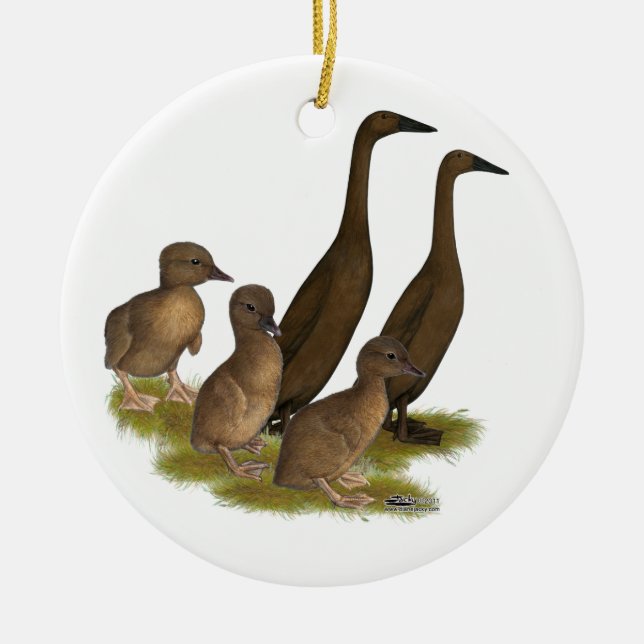 Chocolate Runner Duck Family Ceramic Tree Decoration (Front)