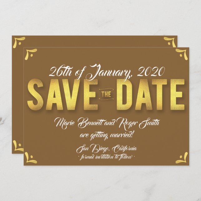Chocolate Save The Date Card with Gold Foil (Front/Back)