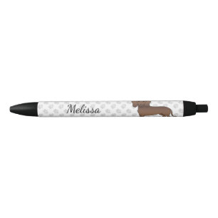 Chocolate Short Hair Dachshund Cartoon Dog & Name Black Ink Pen