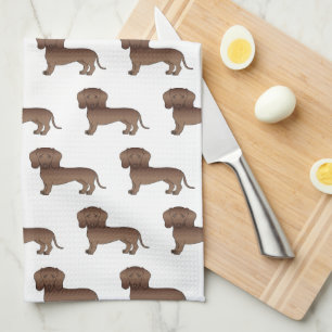 Chocolate Short Hair Dachshund Cartoon Dog Pattern Tea Towel