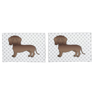 Chocolate Short Hair Dachshund Cartoon Dog & Paws Pillowcase