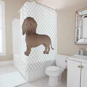 Chocolate Short Hair Dachshund Cartoon Dog & Paws Shower Curtain