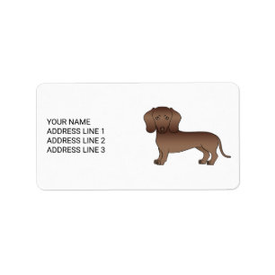 Chocolate Short Hair Dachshund Cartoon Dog & Text Label