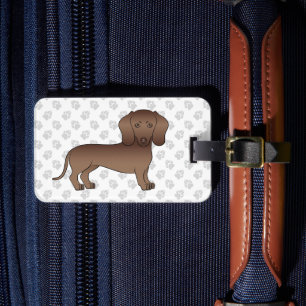 Chocolate Short Hair Dachshund Cartoon Dog & Text Luggage Tag