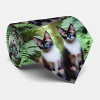 Chocolate Siamese Cat Twins, Neck Tie