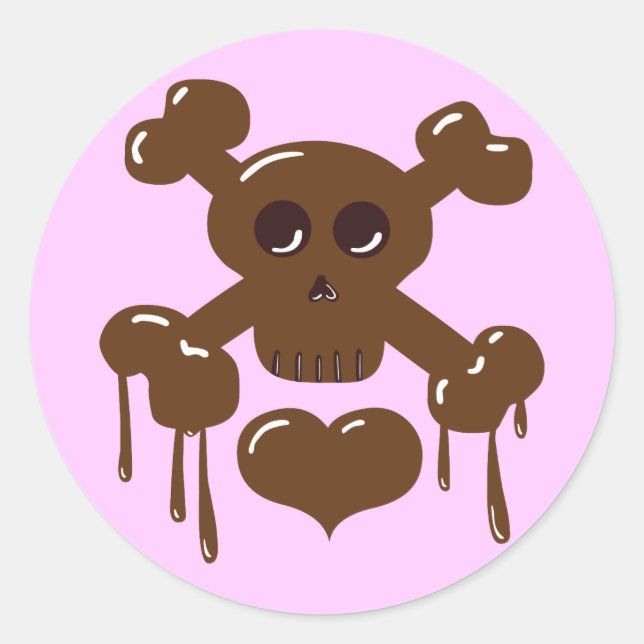 Chocolate Skull and Crossbones Classic Round Sticker (Front)