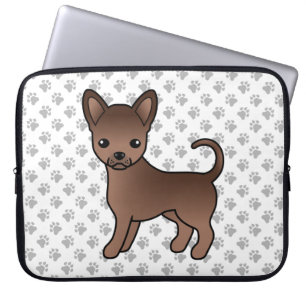 Chocolate Smooth Coat Chihuahua Cartoon Dog & Paws Laptop Sleeve