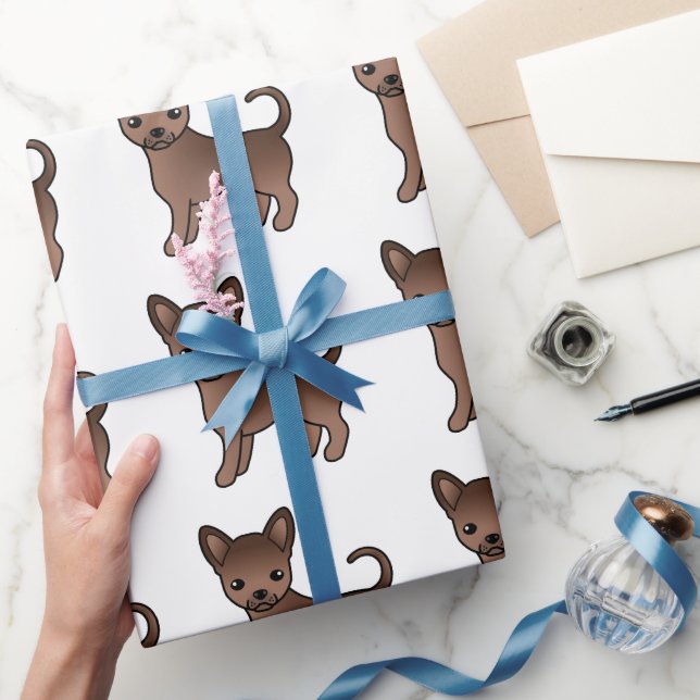 Chocolate Smooth Coat Chihuahua Cute Dog Pattern Wrapping Paper (Gifting)