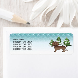 Chocolate Smooth Coat Dachshund - Winter Forest