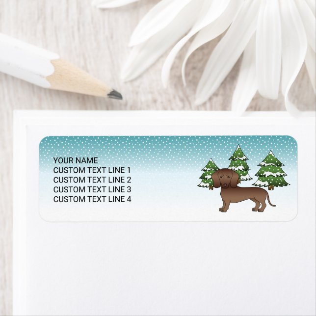 Chocolate Smooth Coat Dachshund - Winter Forest (Insitu)