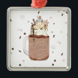Chocolate Snowman Milkshake Christmas Year Metal Tree Decoration<br><div class="desc">Illustration of a chocolate Christmas themed milkshake topped with whipped cream,  sprinkles,  chocolate chips,  hot fudge,  caramel,  snowflake Christmas cookie,  and marshmallow snowman.  Personalize with name and year.</div>