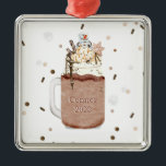 Chocolate Snowman Milkshake Christmas Year Metal Tree Decoration<br><div class="desc">Illustration of a chocolate Christmas themed milkshake topped with whipped cream,  sprinkles,  chocolate chips,  hot fudge,  caramel,  snowflake Christmas cookie,  and marshmallow snowman.  Personalize with name and year.</div>