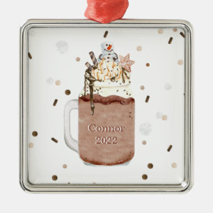 Chocolate Snowman Milkshake Christmas Year Metal Tree Decoration