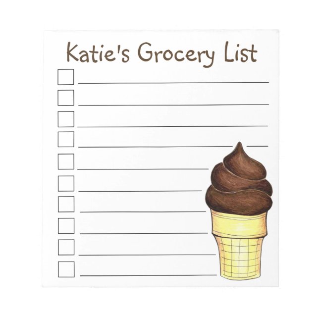 Chocolate Soft Serve Ice Cream Cone Grocery List Notepad (Front)