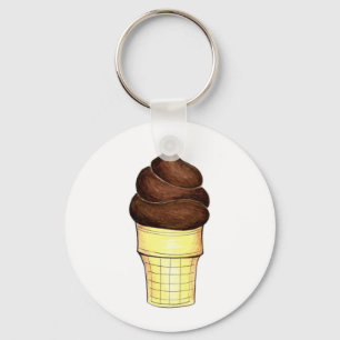 Chocolate Soft Serve Swirl Ice Cream Cone Foodie Key Ring