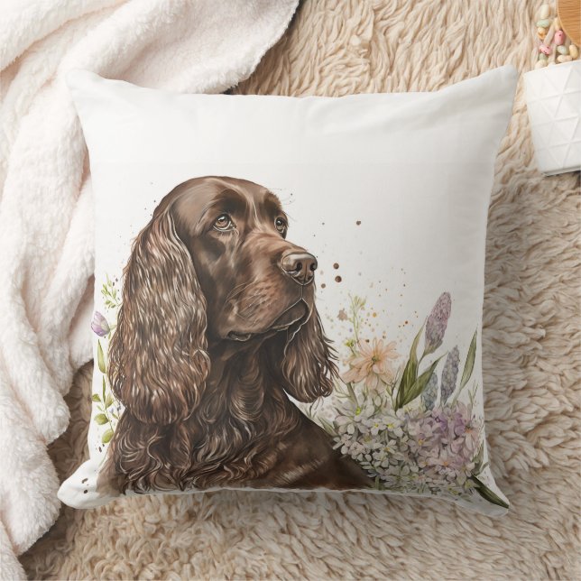  Chocolate Spaniel Beautiful Watercolor Painting Cushion (Blanket)