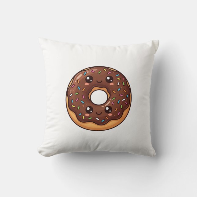 Chocolate Sprinkle Donut Kawaii Cushion Pillow (Front)