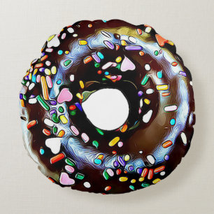 Chocolate Sprinkle Doughnut Double Sided Round Pil Cushion
